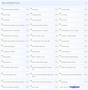 Bansal Foods menu 