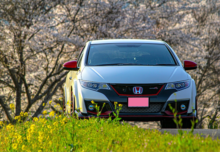 シビックタイプRの夕暮れショット・近所の桜並木・満開の桜・サクラと愛車に関するカスタム事例の投稿画像1枚目