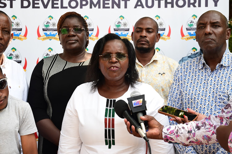 EAC, ASALs, and Regional Development CS Peninah Malonza after a tour of the Coast Development Authority in Mombasa.