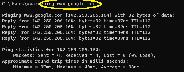 How To ping a device on the network by its host name, google, for example, type: ping www.google.com