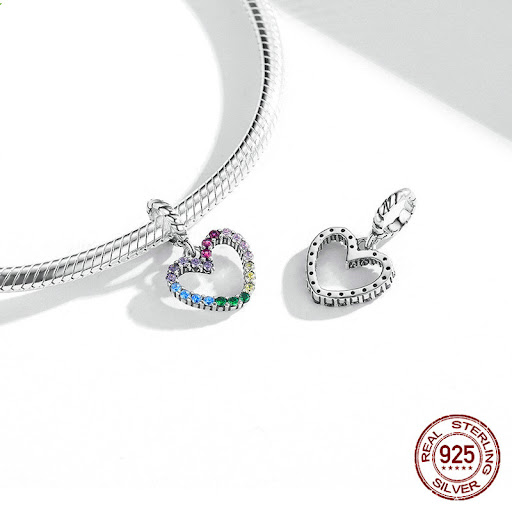 Title 1, 925 Silver Beaded Rainbow Love Pendant, a vibra...