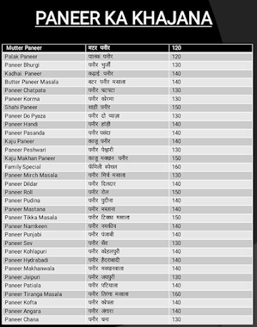 Milan Sweets & Restaurant menu 