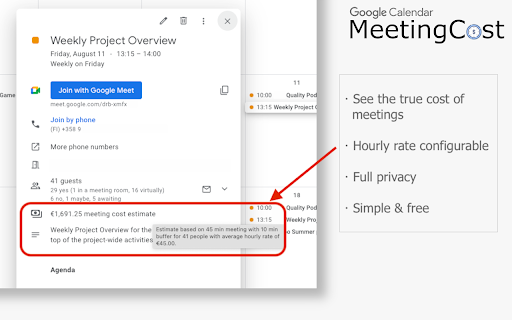 Google Calendar™ Meeting Cost