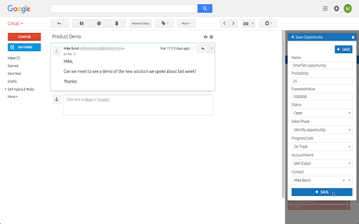 SAP Sales Cloud voor Gmail