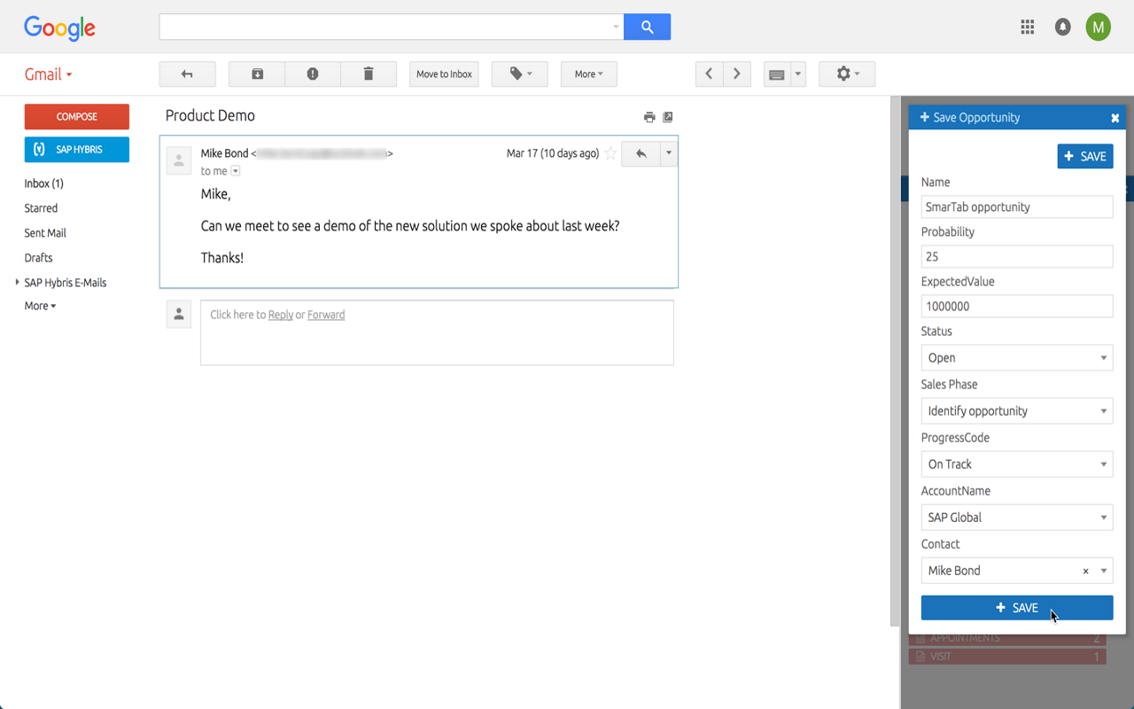 SAP Cloud for Customer for Gmail Preview image 0