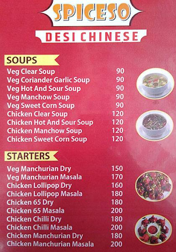 Spiceso Restaurant menu 