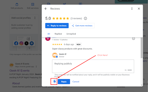 ChatGPT AI assistant for Google Reviews and Questions