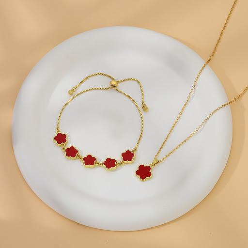Title 6, Lucky Five Petal Flower Bracelet And Necklace S...