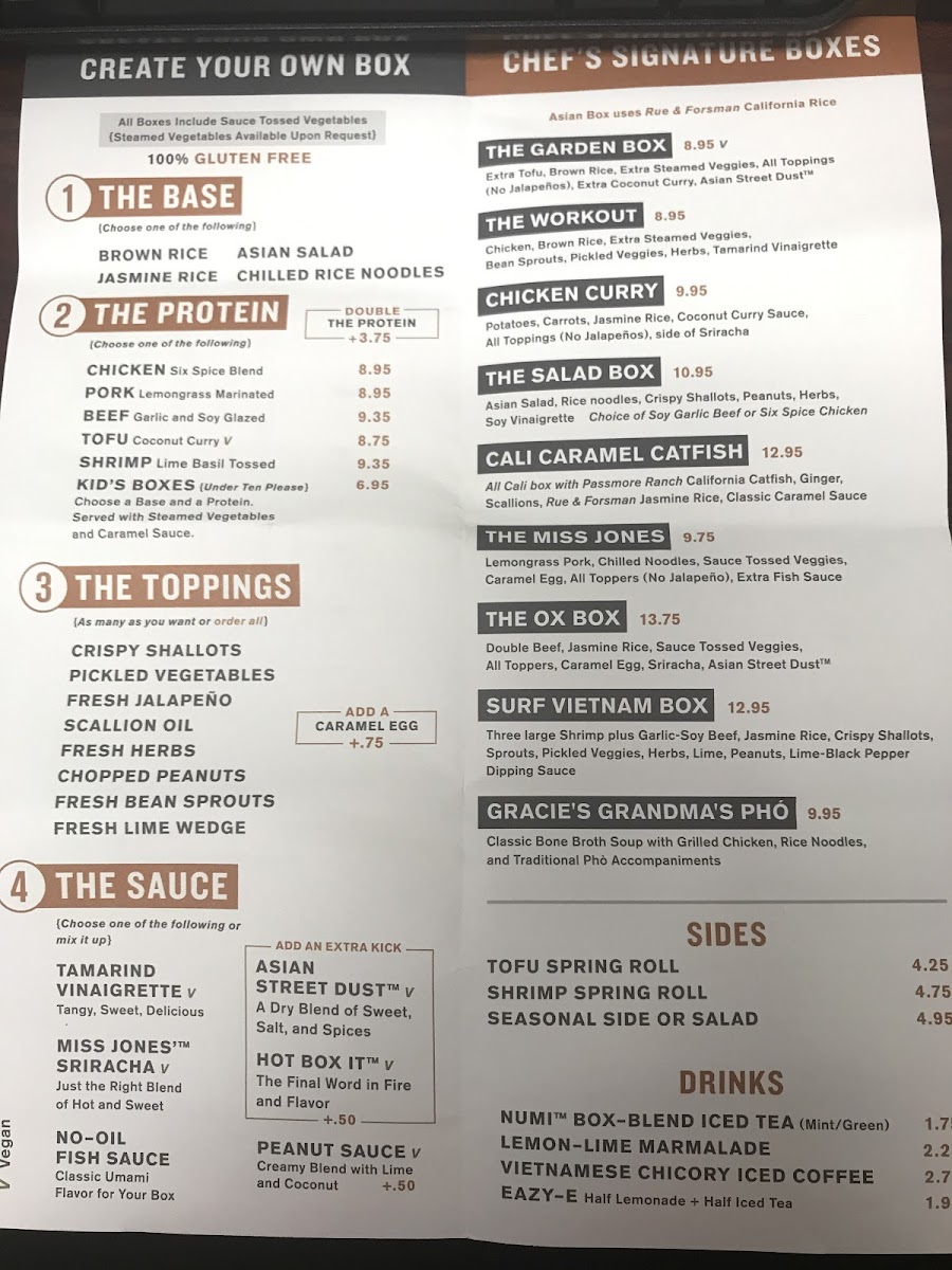 Asian Box gluten-free menu