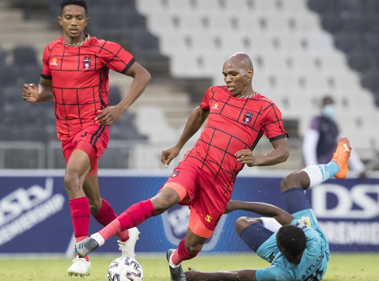 Mlungisi Mbunjana of TS Galaxy FC during the DStv Premiership match against Black Leopards at Mbombela Stadium on March 10 2021 in Nelspruit.