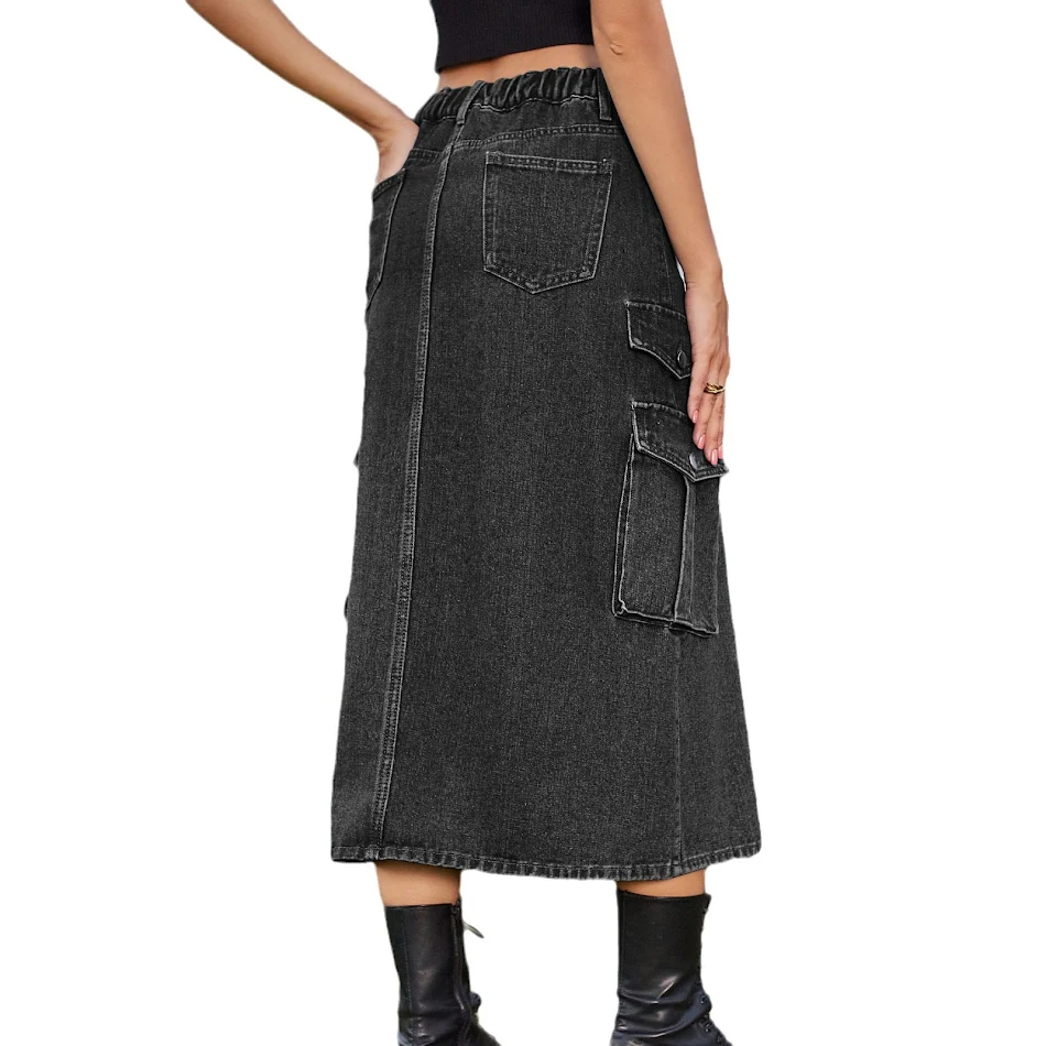 Pantalones cargo de mezclilla para mujer falda casual versátil y cómoda para uso diario, estilo relajado con bolsillos funcionales, ideal para looks informales.
