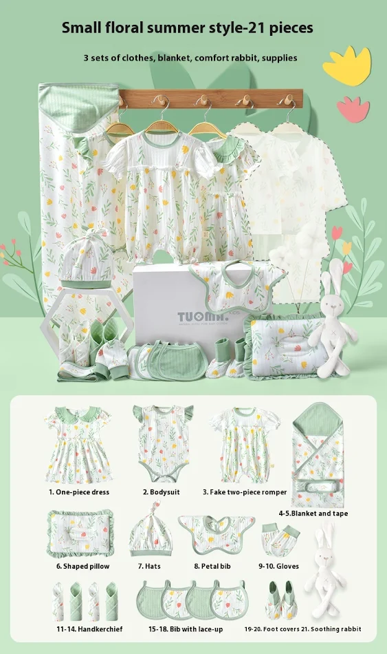 Zomerpakje voor Pasgeborenen Cadeaubox Lichte Kleding Ademend Ideaal voor Warme Dagen Comfortabel en Praktisch