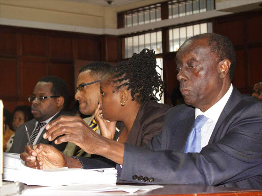 Lawyers follow proceedings during the hearing of an LGBT case in a Milimani court, October 25, 2018. /COLLINS KWEYU.