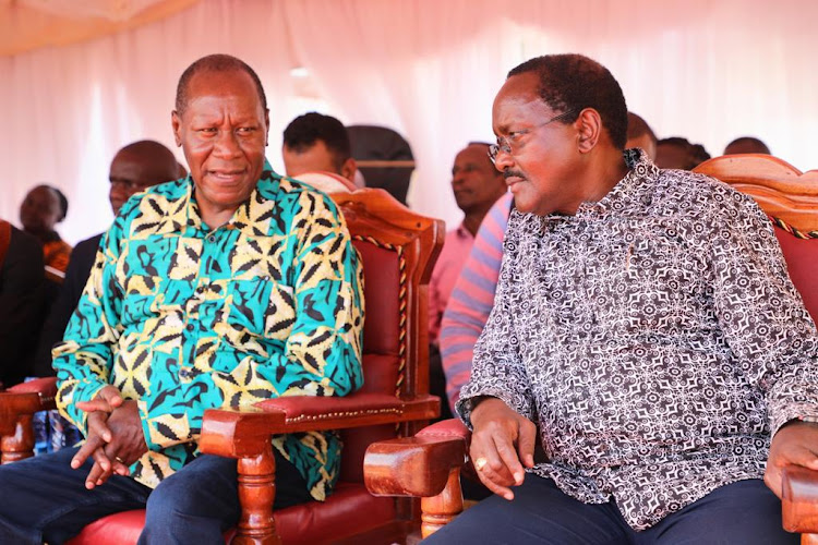 Kitui Governor Makau Malombe and Wiper Leader Kalonzo Musyoka during the memorial mass of Late John Kanani in Mumoni