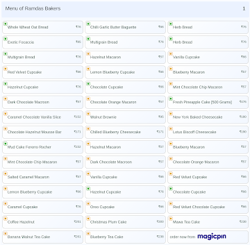 Ramdas Bakers menu 