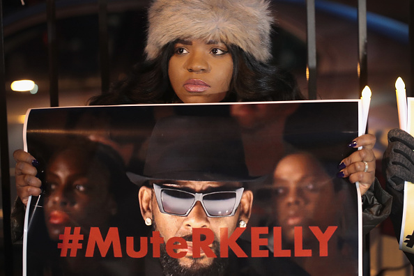 Demonstrators call for a boycott of R. Kelly's music after allegations of sexual abuse against young girls were raised on the highly-rated Lifetime mini-series 'Surviving R. Kelly'.