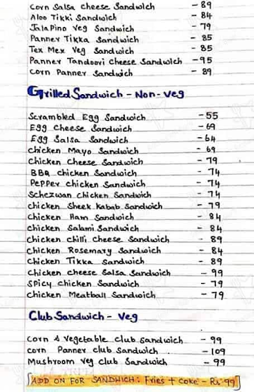 Uzo Sandwich menu 