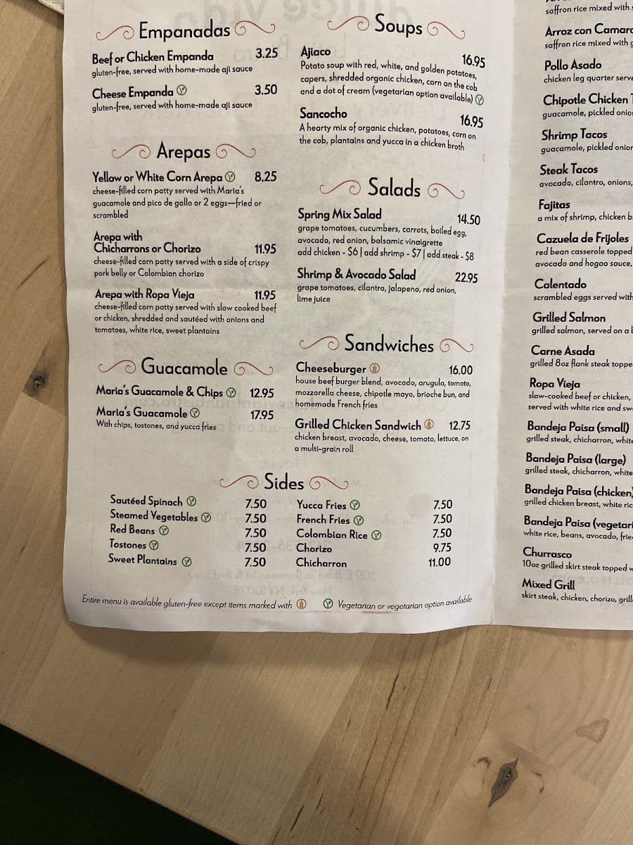 Dulce Vida Latin Bistro gluten-free menu