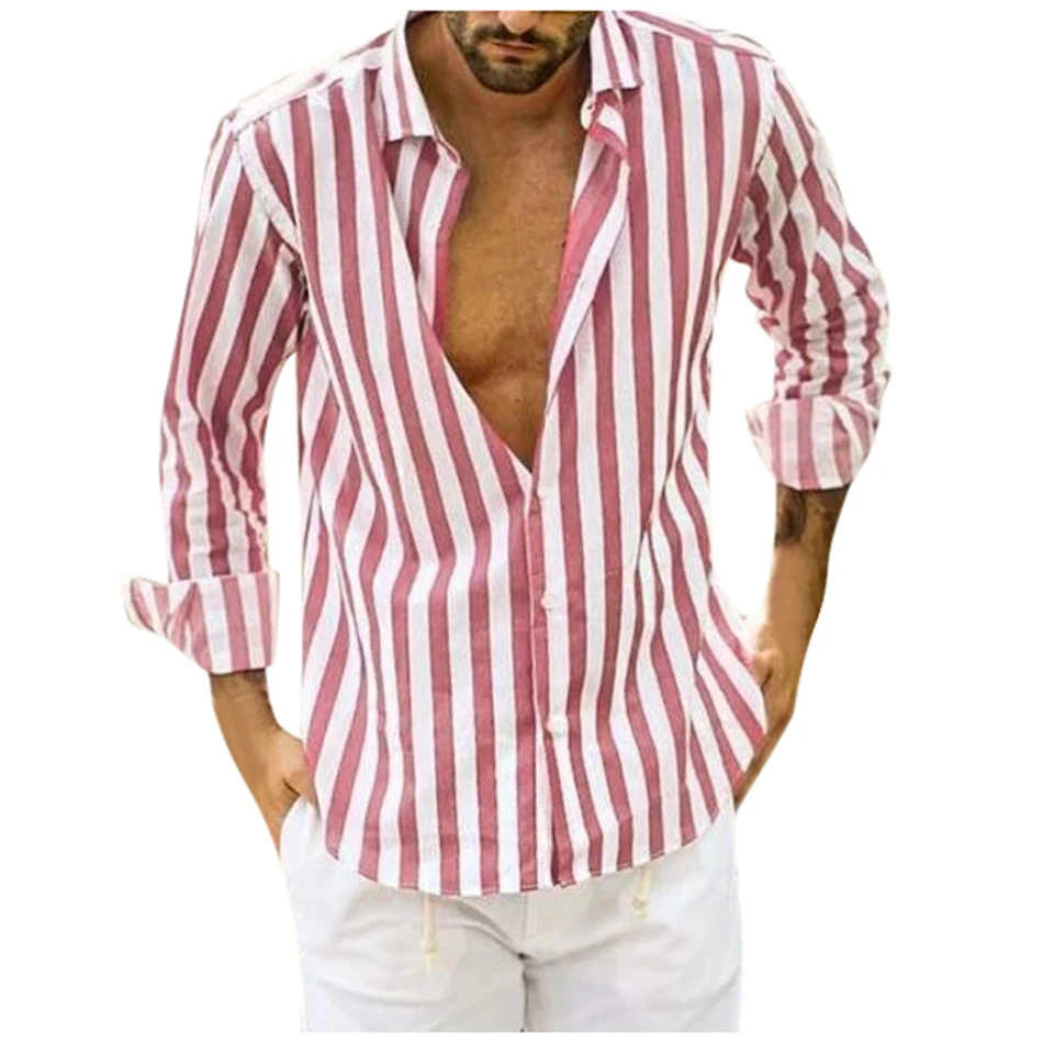 Heren gestreept shirt met lange mouwen Comfortabel en ademend Ideaal voor dagelijks gebruik en casual gelegenheden.