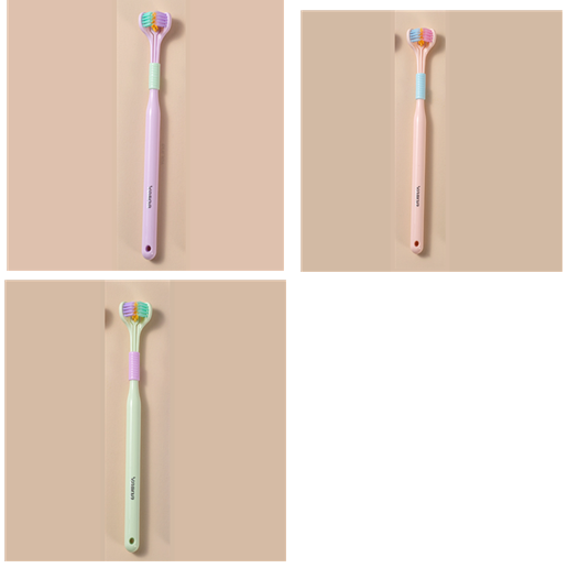 Cepillo de dientes suave de macaron de tres lados para limpieza profunda dental. Portátil, seguro y perfecto para viajar.