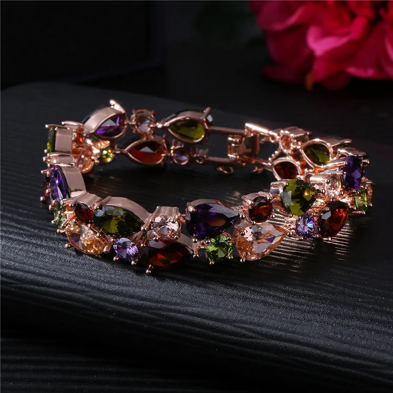 Golden Pleated Transparent Cubic Zircon Bracelet Bracelet Bridal Gift