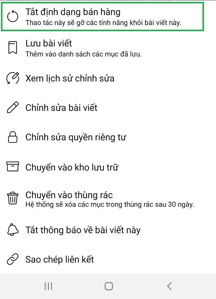 tắt định dạng bán hàng