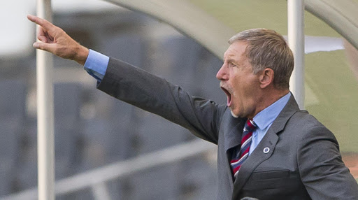 SuperSport United head coach Stuart Baxter reacts during the Absa Premiership match against Baroka FC at Mbombela Stadium on 1 April 2017. Baroka FC won 1-0.