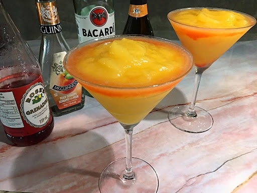 Two gorgeous Peach Bellini cocktails