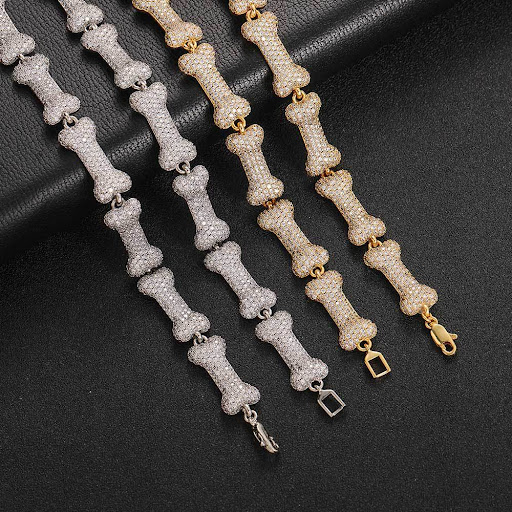 Title 6, Hip Hop Bone Shape Full Zircon Men and Women Br...