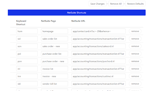 NetSuite Keyboard Shortcuts