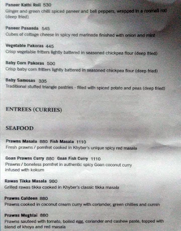 Khyber menu 