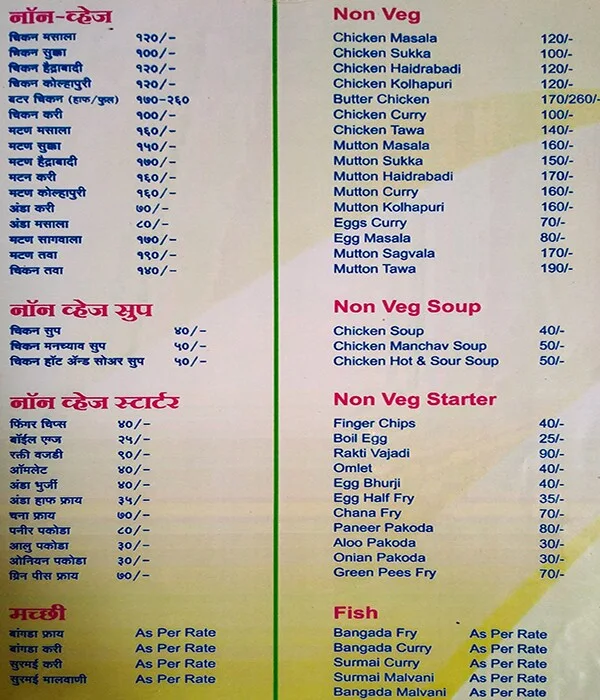 Hotel Varad menu 