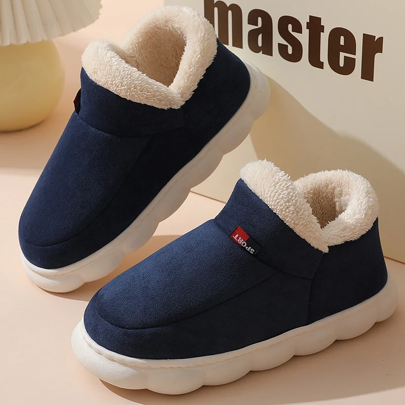 Pantofole in cotone da coppia invernali, foderate in pile, calde, con tacco a sacco, per interno. Comfort e tepore.