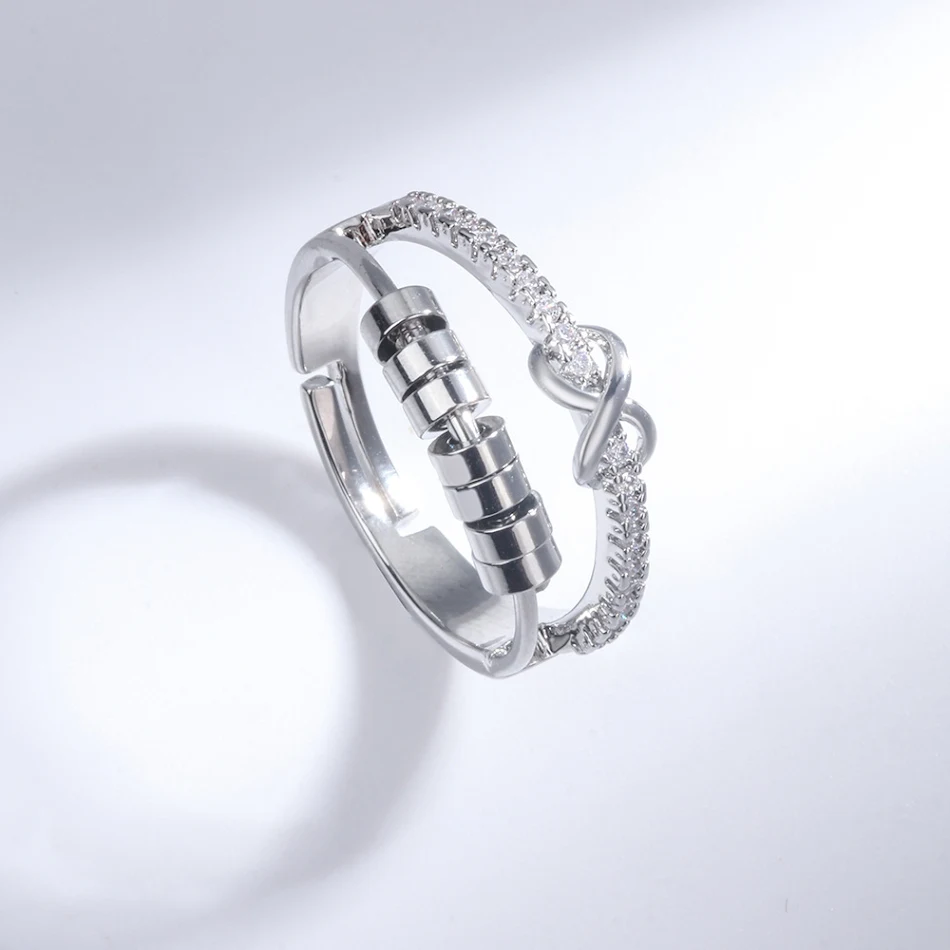 Anel Giratório com Laço Duplo Feminino Alívio de Estresse Joia Elegante e Discreta para Reduzir a Ansiedade Acessório de Moda Sofisticado