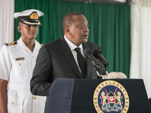 President Uhuru Kenyatta speaks during the State of Judiciary and Administration of Justice Report 2017/2018 at the Supreme Court on February 28, 2019. /PSCU