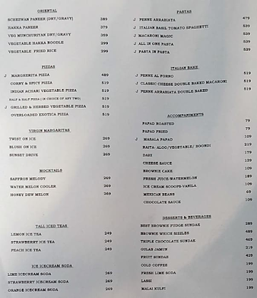 Cream Centre menu 