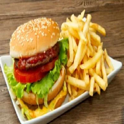 Paneer Tikki Burger With French Fries