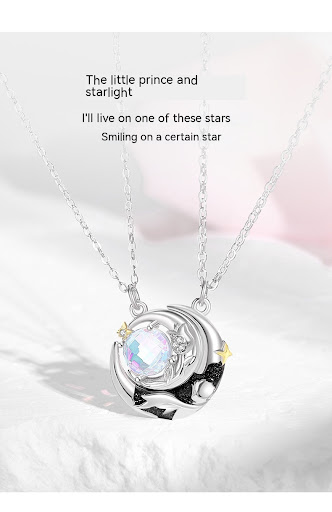 Title 6, 925 Sterling Silver Couple Necklace Star Moon L...