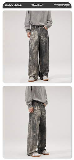 Title 5, Mens Loose Splashed Ink Printing Jeans. Comfor...