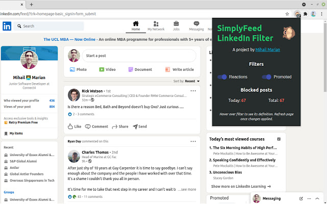 SimplyFeed - LinkedIn Feed Filter chrome extension