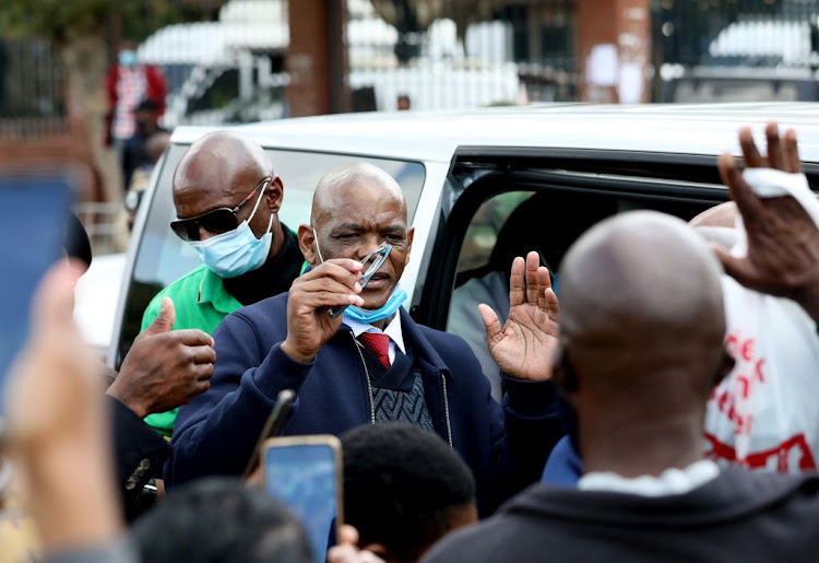 Suspended ANC secretary-general Ace Magashule supports former president Jacob Zuma at the Pietermaritzburg high court on May 17 2021.