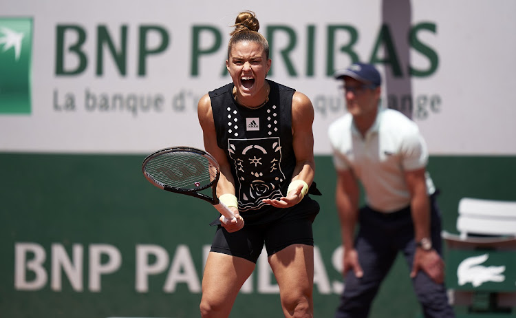 Maria Sakkari of Greece reacts against Karolina Muchova of Czech Republic in their second round match on day four of the 2022 French Open at Roland Garros in Paris on May 25 2022.