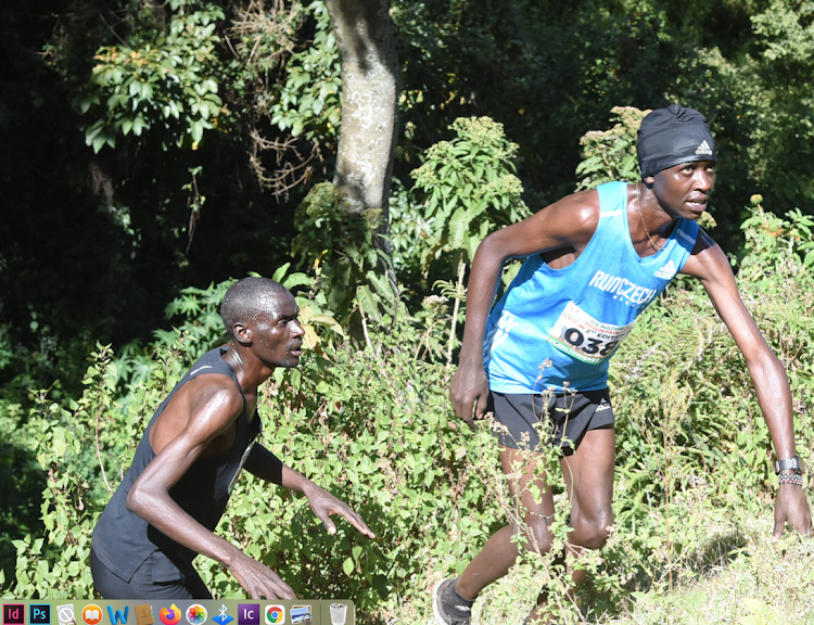 Stanley Rono (038) in action during yesterday's AK Mountain Running Race in Nandi