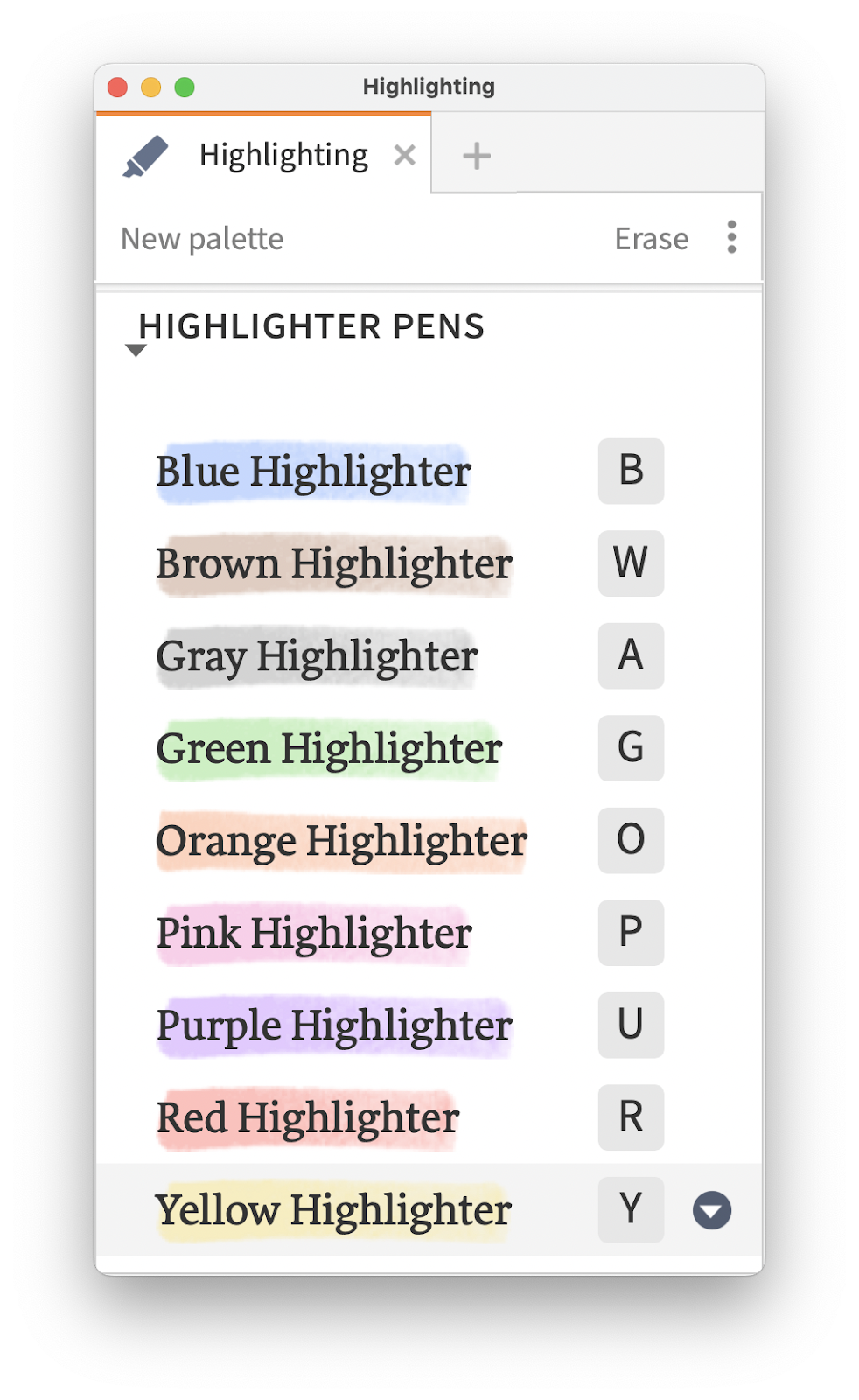 screenshot of highlighter colors inside Logos