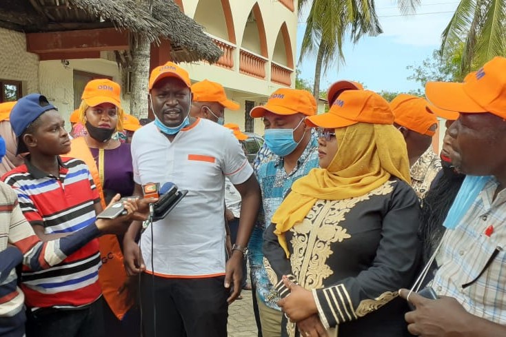 ODM Secretary General Edwin Sifuna speaking to the media at Pride Inn Hotel in Ukunda on Friday, October 23, 2020.