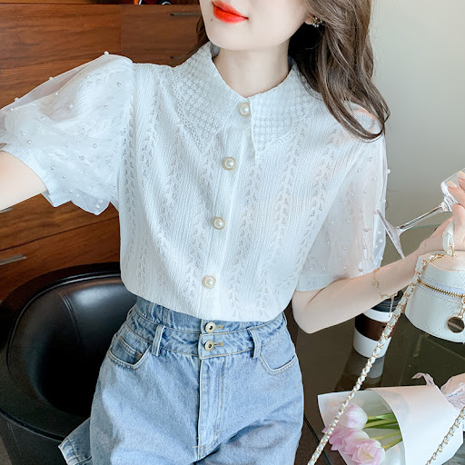 Title 4, Short-sleeved Lace Shirt Top Elegant Foreign St...