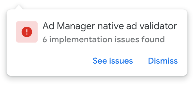 Ad Manager doğal reklam doğrulayıcısını gösteren Ad Manager arayüzü.