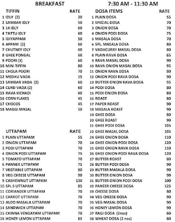 Radhas Bhavan menu 