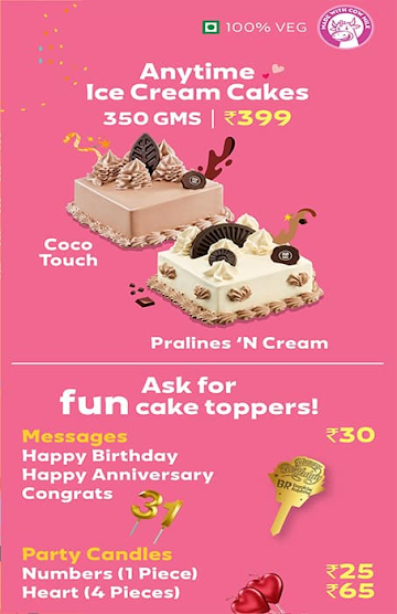 Gourmet Ice cream Cakes by Baskin Robbins menu 