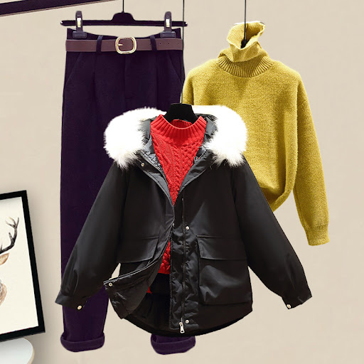 Title 15, Womens Padded Jacket Sweater Set Made Of Cotton